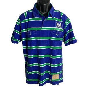 Red Ape Authentic Short Sleeve Polo Shirt L Blue Stripes Embroidered Pockets